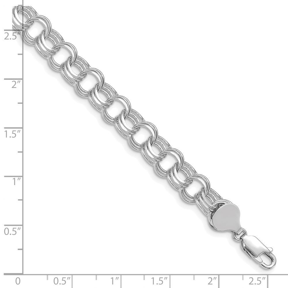 14K White Gold 8.5mm Solid Triple Link 7 Inch Charm Bracelet