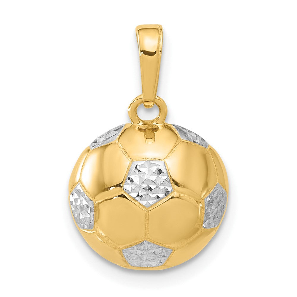 14K Yellow Gold and Rhodium Diamond-cut Domed Soccer Ball Pendant