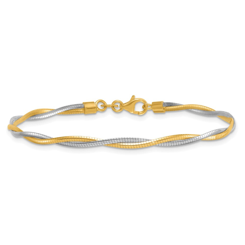 14K Two-Tone Gold Two-tone Polished Twisted Round Omega 7.5 Inch Bracelet