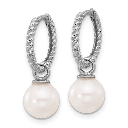 14K White Gold 7-8mm Black and White Freshwater Cultured Pearl Removable Dangle Hoop Earrings