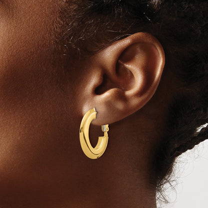 14K Yellow Gold 3x25mm Polished Knife-Edge Oval Omega Back Tube Hoop Earrings