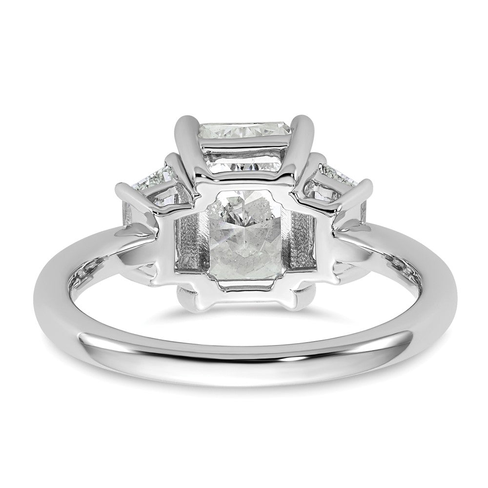 14K White Gold 2 3/4 carat Lab Grown Diamond VS+ F+ Radiant and Trapezoid Complete Three Stone Engagement Ring
