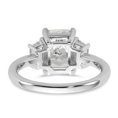 14K White Gold 2 3/4 carat Lab Grown Diamond VS+ F+ Radiant and Trapezoid Complete Three Stone Engagement Ring