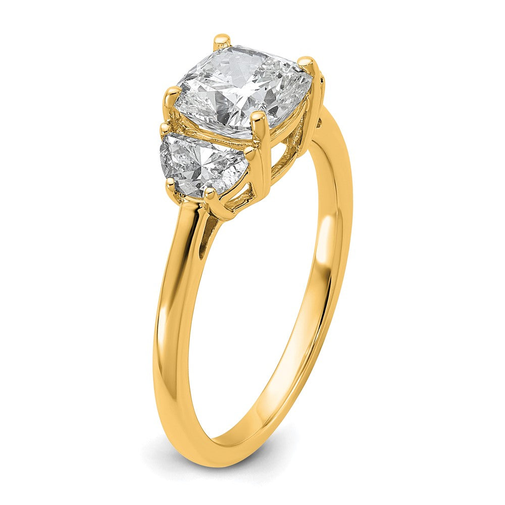 14K Yellow Gold 2 carat Certified Lab Grown Diamond VS/SI+ G+ Complete Cushion and Half Moon Three Stone Engagement Ring