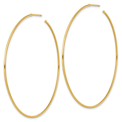 14K Yellow Gold Polished 1.2 x 65mm Solid C-Hoop Post Earrings