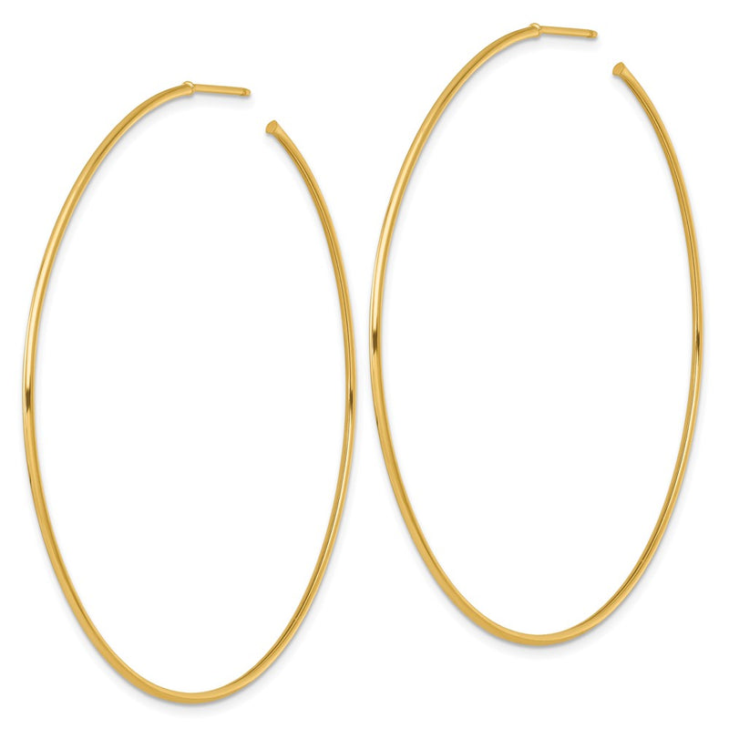 14K Yellow Gold Polished 1.2 x 65mm Solid C-Hoop Post Earrings