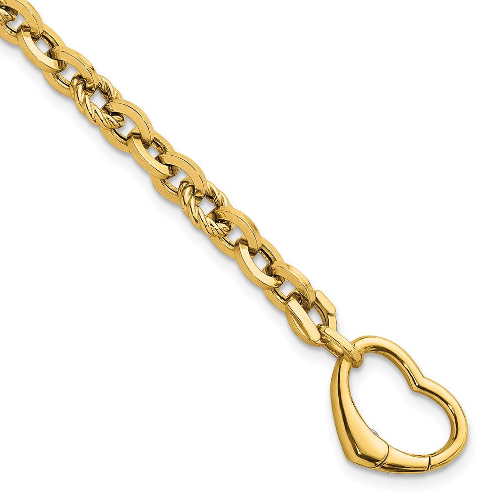 14K Yellow Gold Polished and Twisted Cable Link with Heart Clasp 7.5 Inch Bracelet