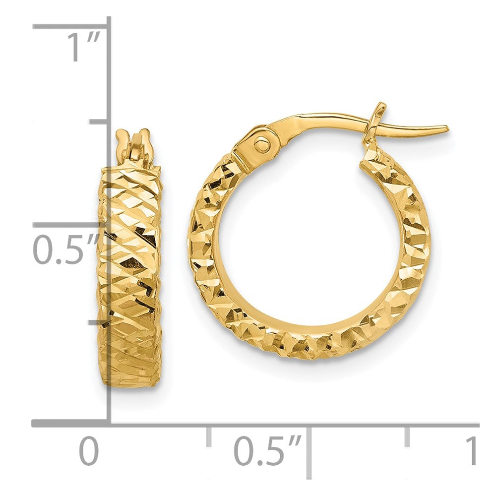 14K Yellow Gold Polished 4mm Diamond Cut Hoop Earrings