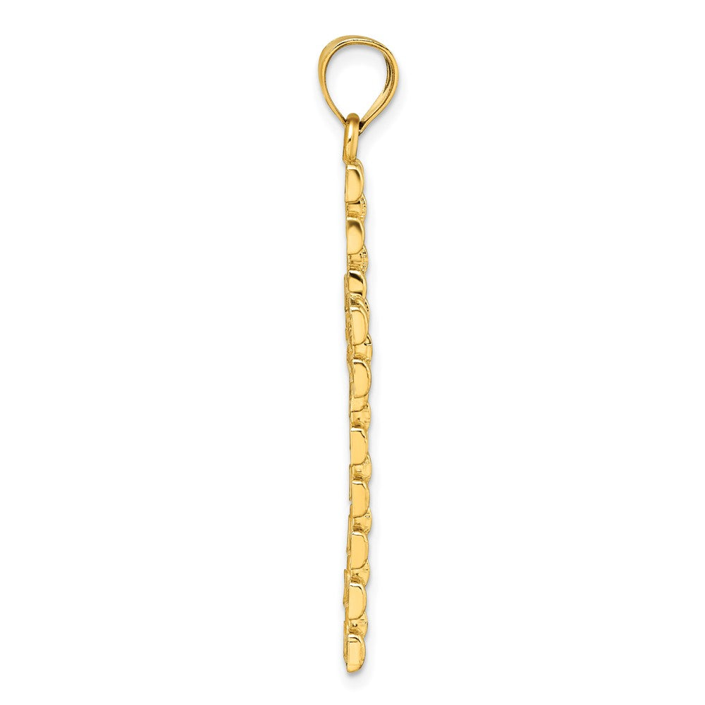 14K Yellow Gold Polished Diamond-cut Textured Fancy Link Design Latin Cross Pendant