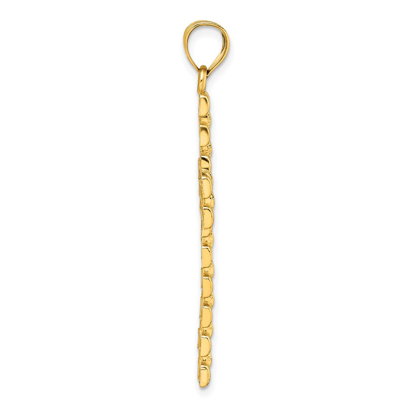 14K Yellow Gold Polished Diamond-cut Textured Fancy Link Design Latin Cross Pendant