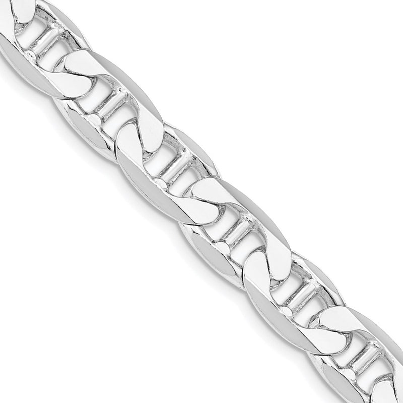 Sterling Silver Rhodium-plated 9.5mm Flat Anchor 24 Inch Chain