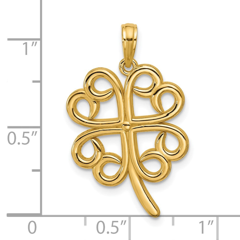 14K Yellow Gold Polished Four Leaf Clover Pendant