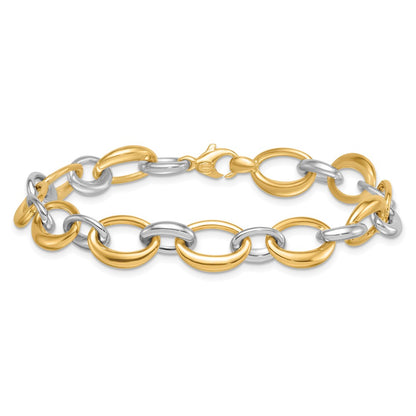 14K Two-Tone Gold Two Tone Polished 9.5mm Fancy Oval Link 7.5 Inch Bracelet