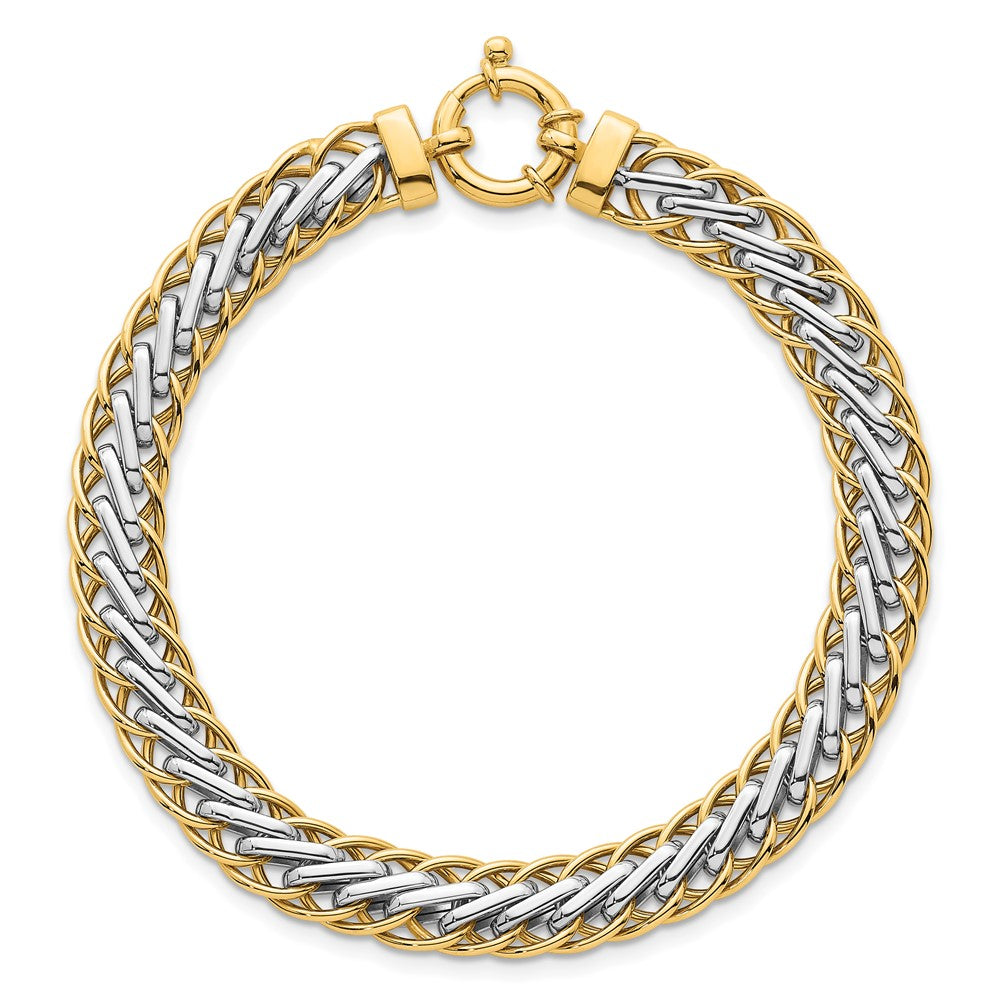 14K Two-Tone Gold Two-tone Polished 7.5mm Lightweight Fancy Woven Link 7.5 Inch Bracelet