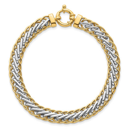 14K Two-Tone Gold Two-tone Polished 7.5mm Lightweight Fancy Woven Link 7.5 Inch Bracelet