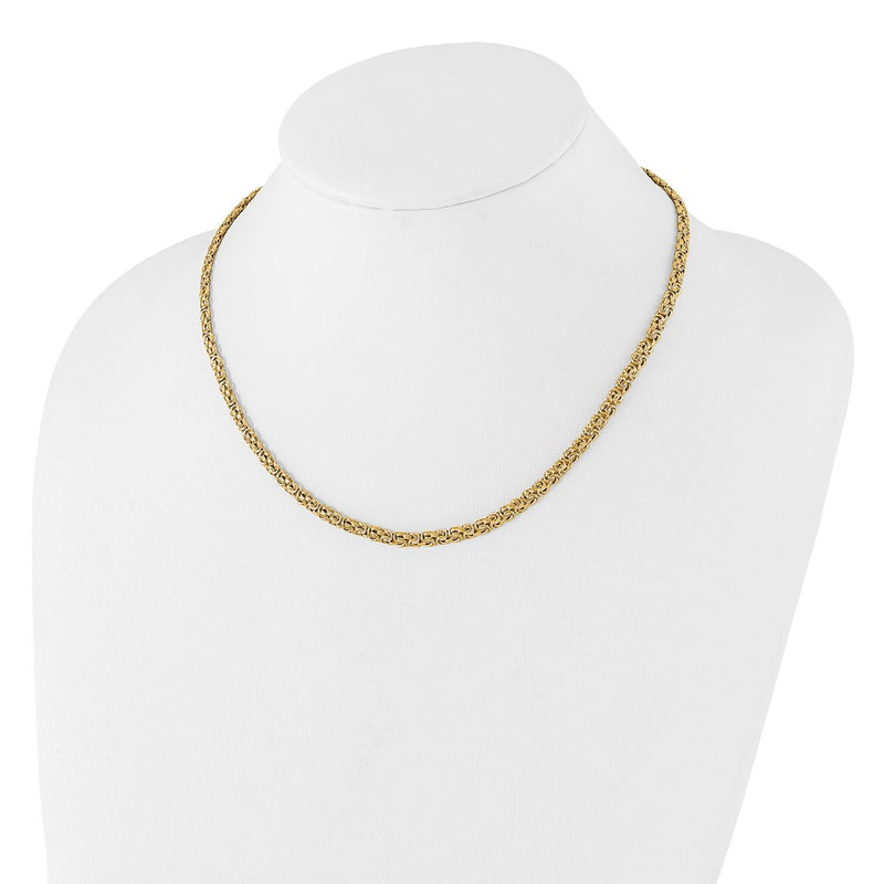 14K Yellow Gold Polished 4.25mm Fancy Byzantine Link 18 Inch Necklace