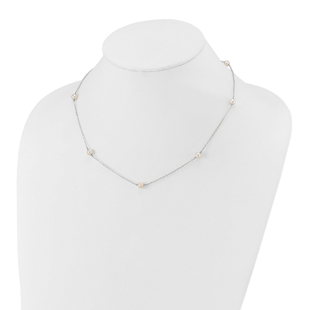 14K White Gold 5-6mm White Round Freshwater Cultured Pearl 7-station 18 Inch Necklace
