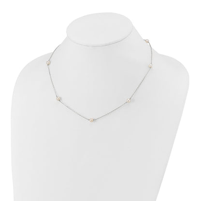 14K White Gold 5-6mm White Round Freshwater Cultured Pearl 7-station 18 Inch Necklace