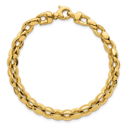 14K Yellow Gold Polished 6.75mm Round Fancy Link 7.5 Inch Bracelet