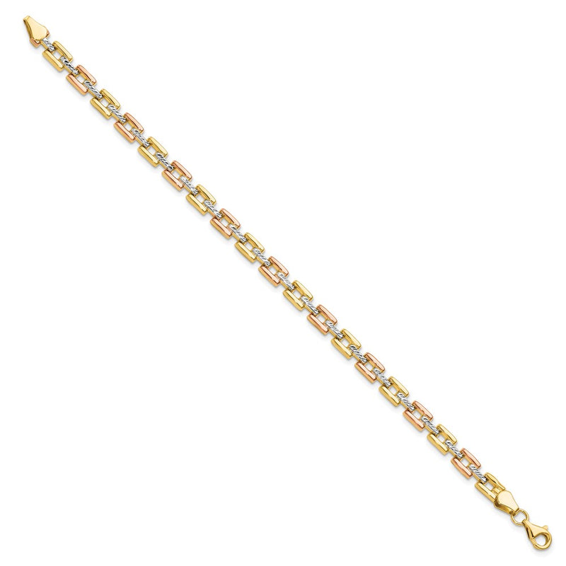 14K Yellow Gold w/ and Rhodium D/C Fancy 7.25 Inch Bracelet