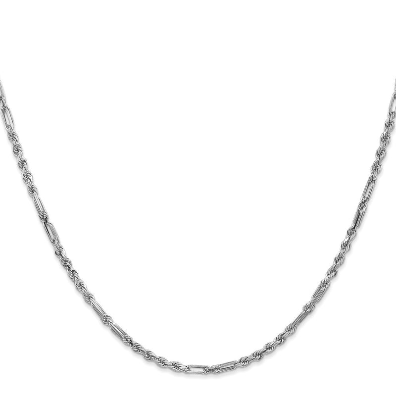 14K White Gold 2.5mm D/C Milano Rope 22 Inch Chain