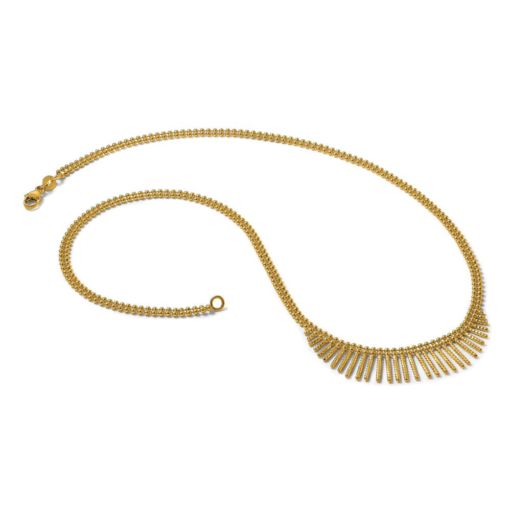 14K Yellow Gold Polished and Textured Double Strand Multi Dangle 17 Inch Necklace