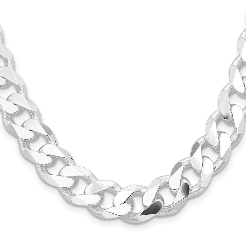 Sterling Silver Rhodium-plated 13mm Curb 28 Inch Chain