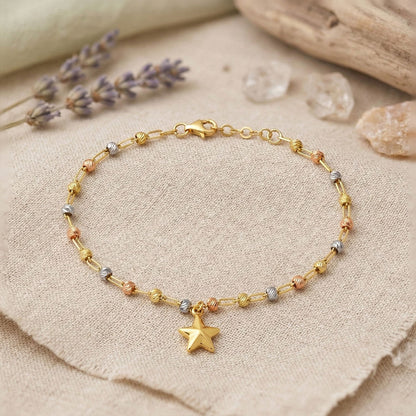 14K Yellow Gold Star Gold Bead Bracelet