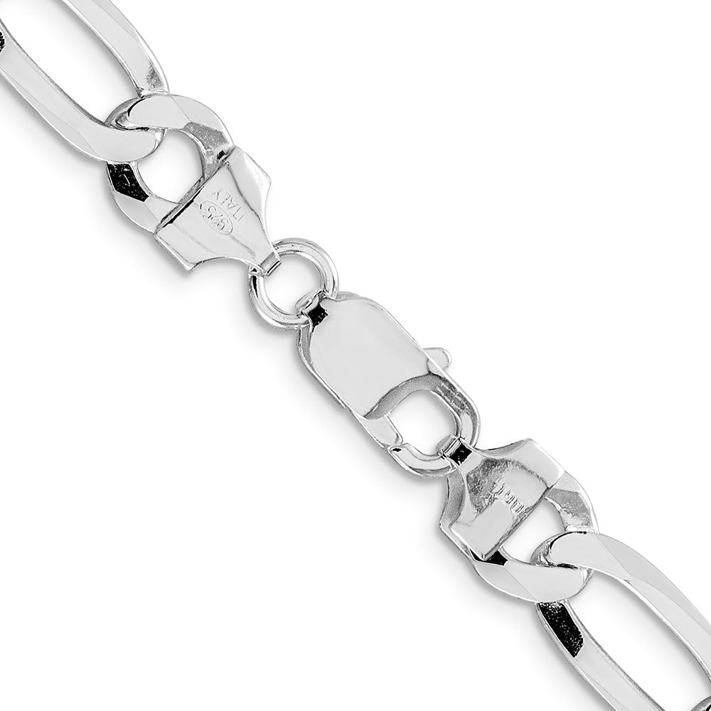 Sterling Silver Rhodium-plated 8.5mm Lightweight Flat Figaro Chain Necklace
