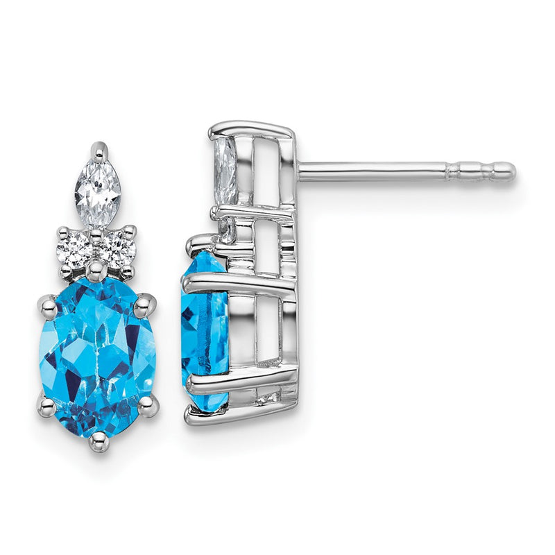 14K White Gold Diamond and 7x5 Oval December/Blue Topaz Post Earrings