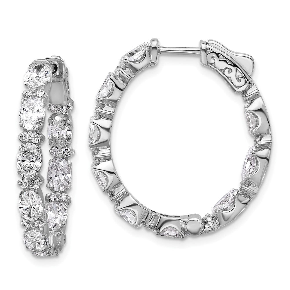14K White Gold Certified Oval and Round VS/SI FGH Diamond Inside/Outside Hoop Earring