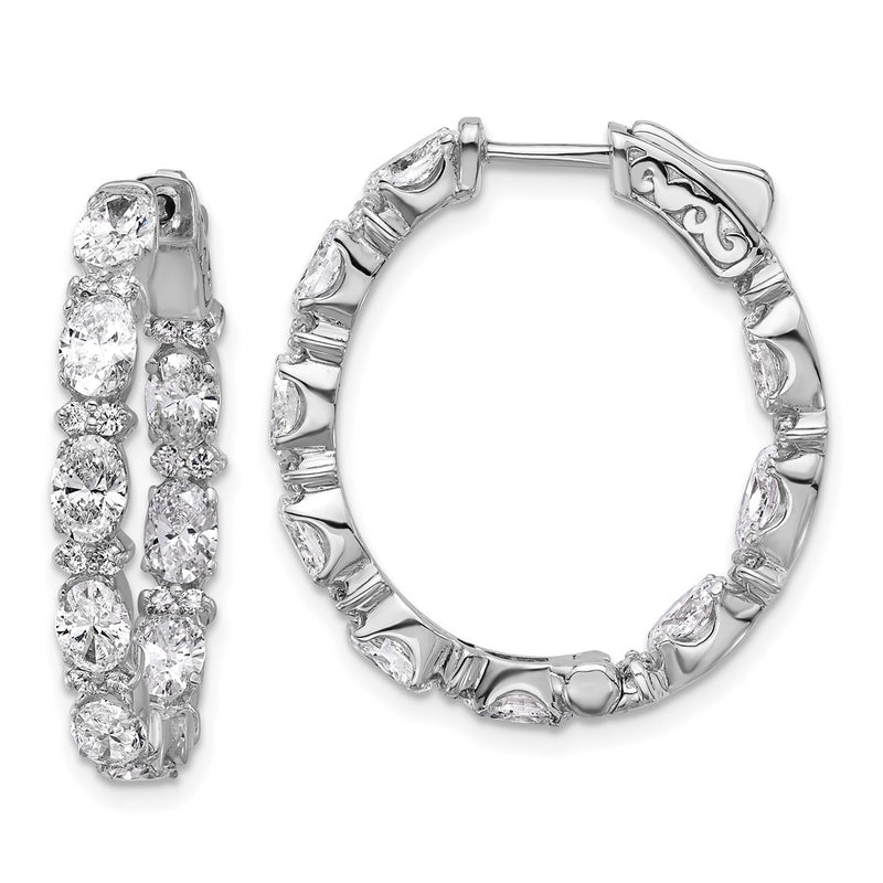 14K White Gold Certified Oval and Round VS/SI FGH Diamond Inside/Outside Hoop Earring