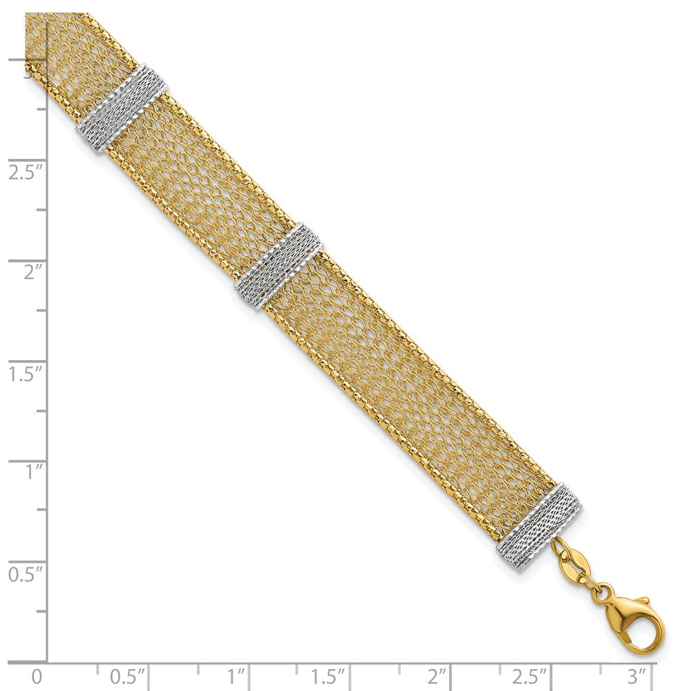 14K Two-Tone Gold Two-tone Textured 10.6mm Mesh 6.75 Inch Bracelet Plus 1 Inch Extender