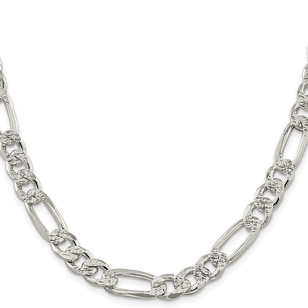 Sterling Silver Rhodium-plated 9.5mm Pav‚ Flat Figaro Chain Necklace