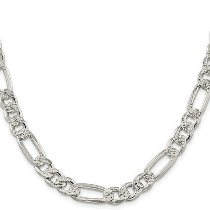 Sterling Silver Rhodium-plated 9.5mm Pav‚ Flat Figaro Chain Necklace