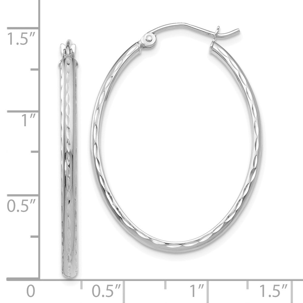 14K White Gold 2.5x35mm Lightweight Diamond-cut Oval Tube Hoop Earrings
