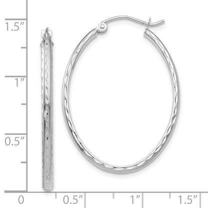 14K White Gold 2.5x35mm Lightweight Diamond-cut Oval Tube Hoop Earrings