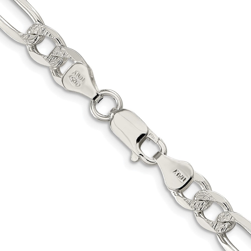 Sterling Silver Rhodium-plated 6.75mm Pav‚ Flat Figaro 26 Inch Chain