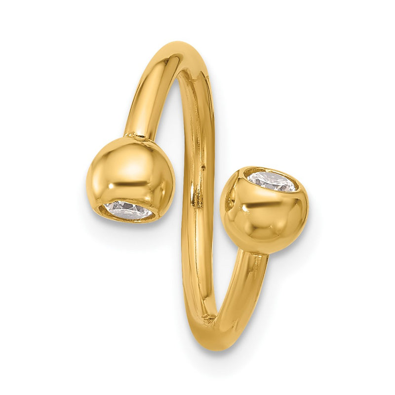 14K Yellow Gold 14 Gauge Polished CZ Cartilage Ring