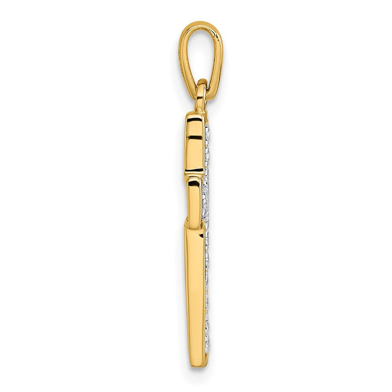 14K Yellow Gold and Rhodium 1/4 carat Diamond Cross Pendant