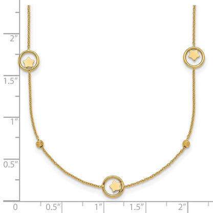 14K Yellow Gold Polished Stars in Circle with Diamond-cut Beads 7-Station 16.75 Inch Necklace