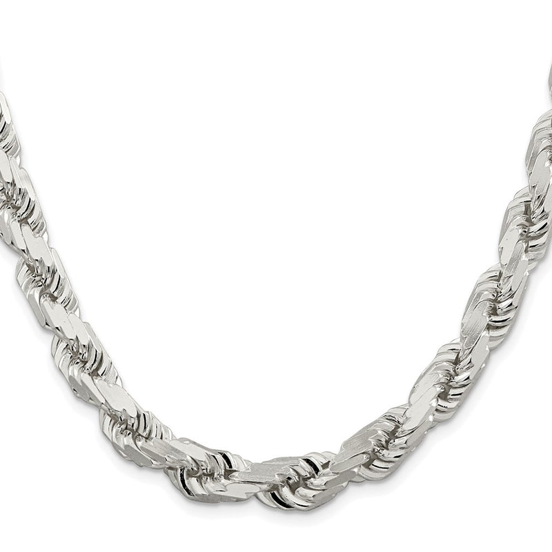Sterling Silver Rhodium-plated 9.0mm Diamond-cut Rope 26 Inch Chain