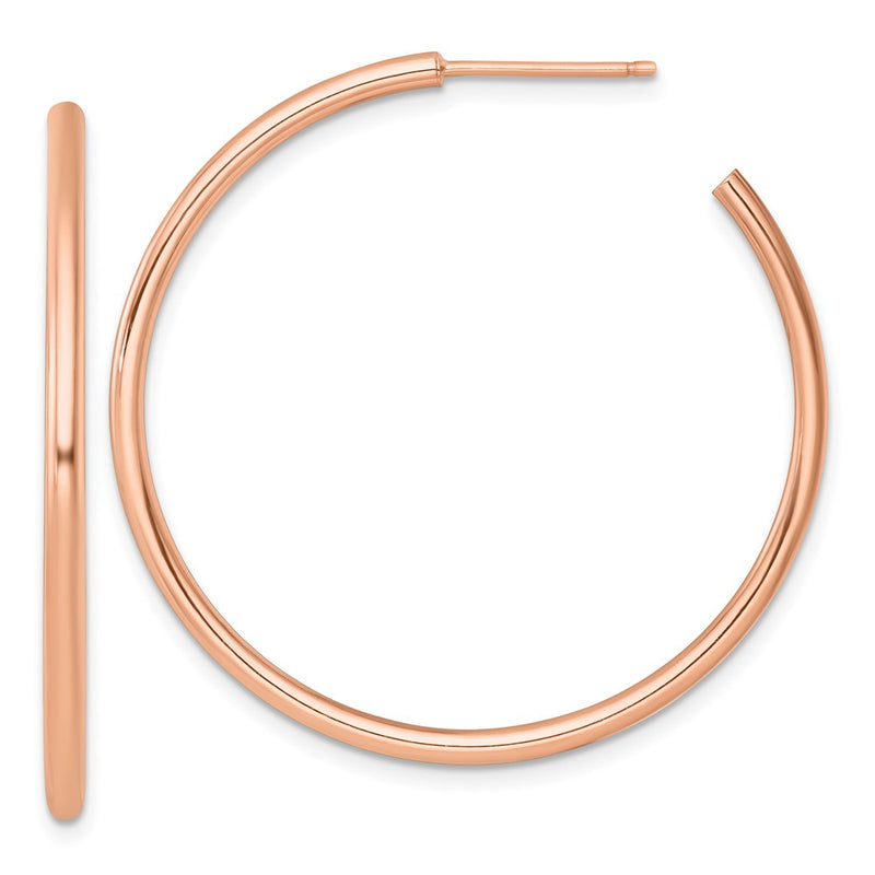 14K Rose Gold Polished 2.0 x 40mm Tube C-Hoop Post Earrings