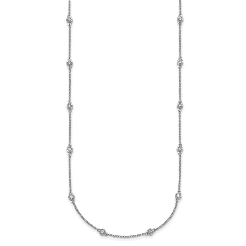 14K White Gold Complete 3/8 carat Bezel-set Diamond and Cable Chain 16-Station 16 Inch Necklace