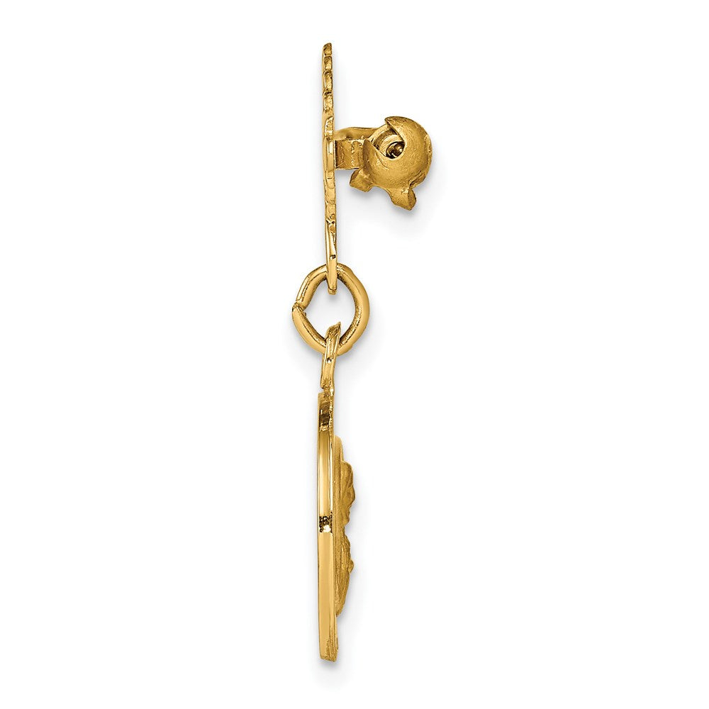 14K Yellow Gold Polished and Satin Solid Reversible Queen of the Holy Scapular and Sacred Heart Medal Pin