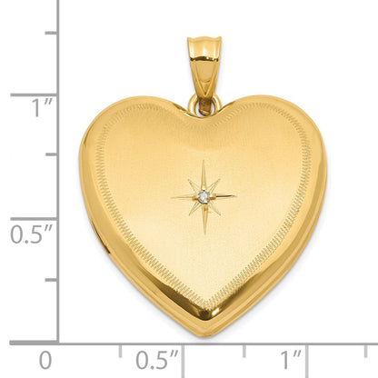14K Yellow Gold Satin and Polished Diamond Star 24mm Heart Locket