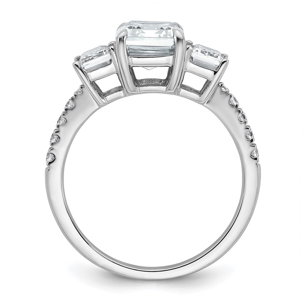 14K White Gold 3 3/8 carat Lab Grown Diamond VS/SI+ G+ Emerald Certified Complete 3-Stone Engagement Ring