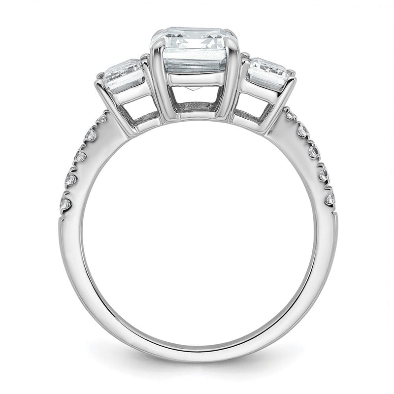 14K White Gold 3 3/8 carat Lab Grown Diamond VS/SI+ G+ Emerald Certified Complete 3-Stone Engagement Ring