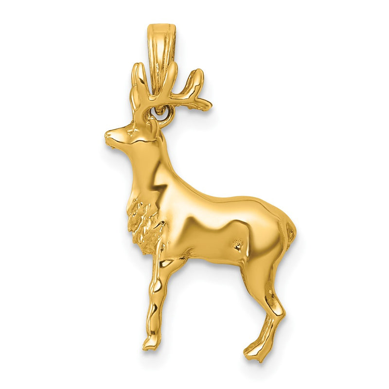 14K Yellow Gold Polished 3-D Reindeer Charm