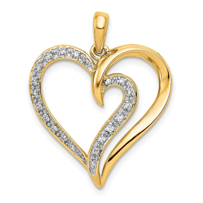 14K Yellow Gold 1/10 carat Diamond Fancy Heart Pendant